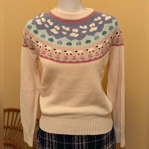 Vintage Eddie Bauer Sheep Sweater 100% Cotton Knit Fair Isle Raglan Small EUC 🐑